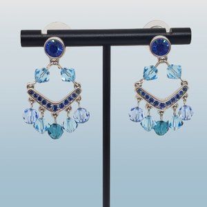 Swarovski Crystal Blue Chandelier Dangle Drop Silver Post Earrings